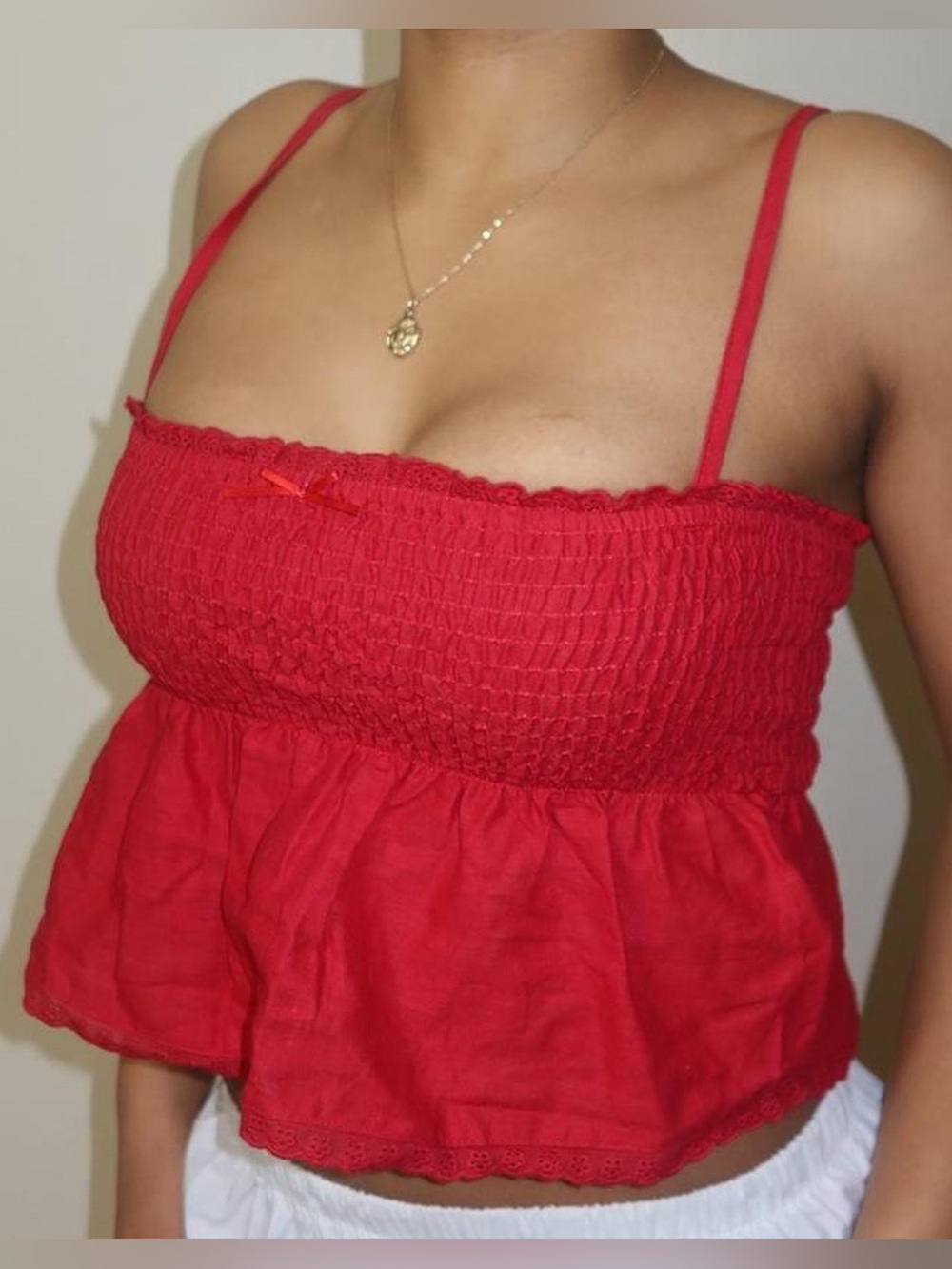 Edikted Red Smocked Peplum Camisole